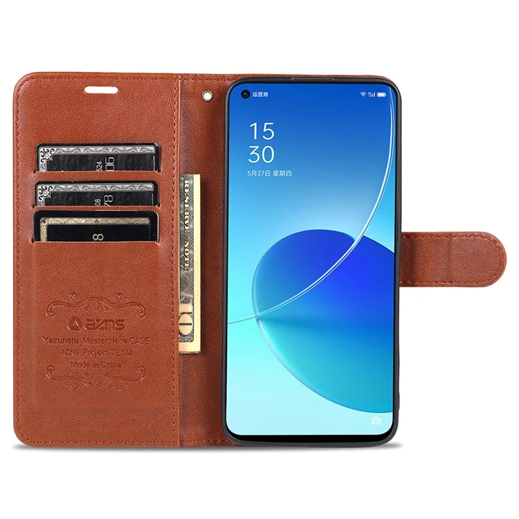 AZNS Portefeuille de Protection Complète Stand PU Cuir en Revue TPU TPU Écoute de Téléphone Pour Oppo Reno6 5G - Rouge