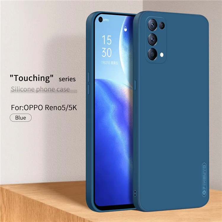 PINWUYO Ultra Slim Shockproof Precise Cut-Out Soft Silicone Gel Rubber Bumper Case for Oppo Reno 5G - Blue