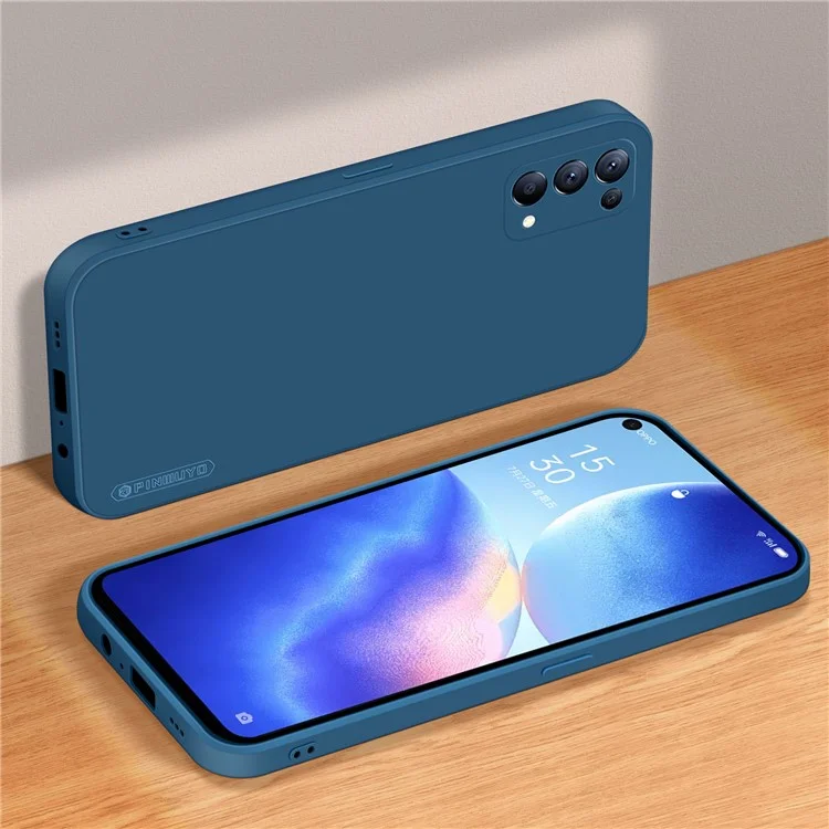 PINWUYO Ultra Slim Shockproof Precise Cut-Out Soft Silicone Gel Rubber Bumper Case for Oppo Reno 5G - Blue
