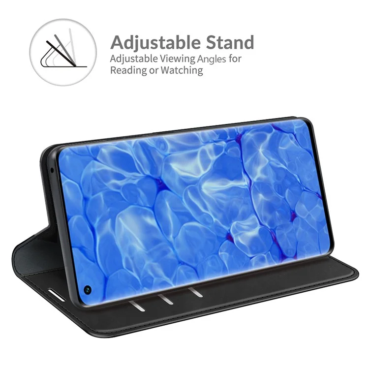 Skin-touch Feeling Strong Magnet Folio Wallet Case de Teléfono Protector Para Oppo Reno6 Pro+ 5G/Pro 5G (Snapdragon) - Negro