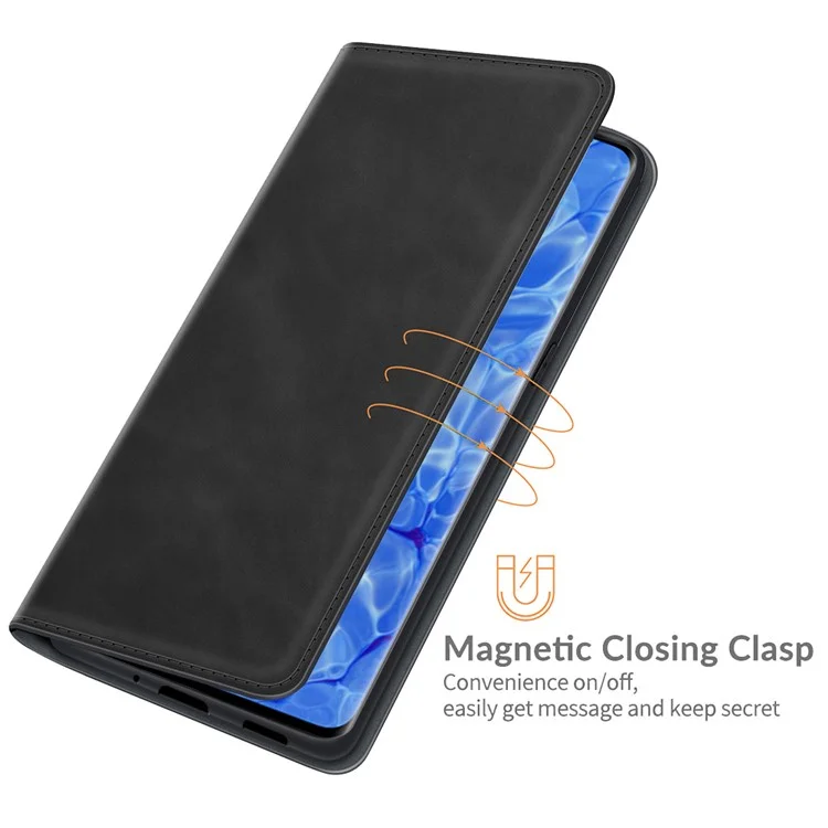 Skin-touch Feeling Strong Magnet Folio Wallet Protective Phone Case for Oppo Reno6 Pro+ 5G/Pro 5G (Snapdragon) - Black