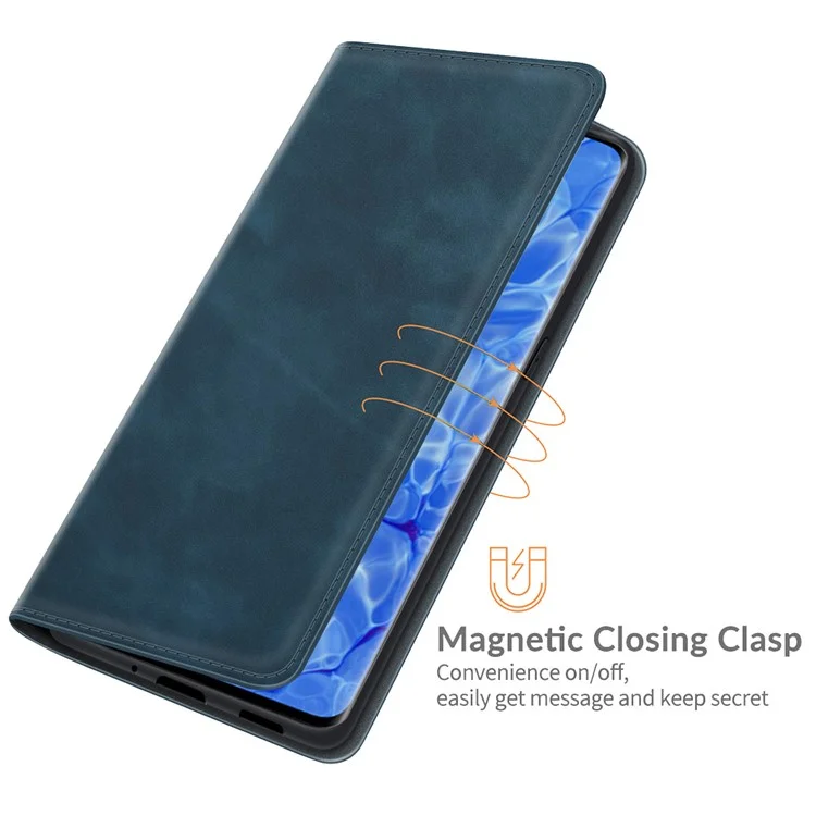 Haut-touch Feeling Magnet Folio Wallet Protective Phone Hülle Für Oppo Reno6 Pro+ 5G/Pro 5G (Snapdragon) - Blau