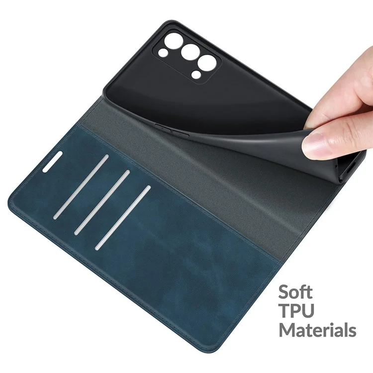 Sentimento Della Pelle Strong Magnet Follio Wallet Custodia Protettiva Per il Telefono Per Oppo Reno6 Pro+ 5G/Pro 5G (Snapdragon) - Blu