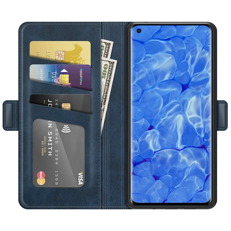 Magnetic Clasp Closure Full Protection PU Leather Phone Stand Case for Oppo Reno6 Pro+ 5G/Pro 5G (Snapdragon) - Blue