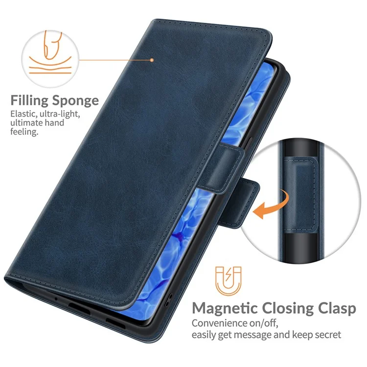 Magnetic Clasp Closure Full Protection PU Leather Phone Stand Case for Oppo Reno6 Pro+ 5G/Pro 5G (Snapdragon) - Blue