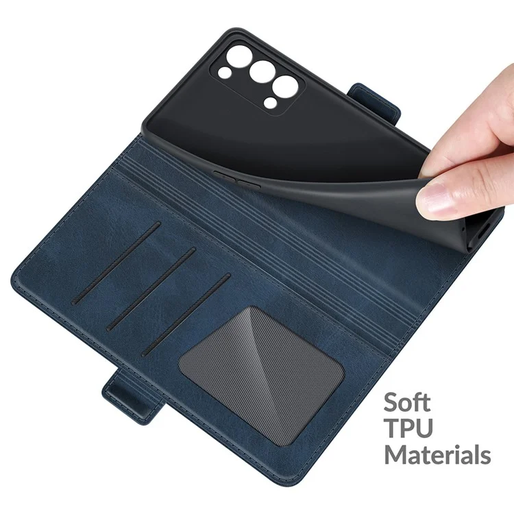 Magnetischer Verschlussverschluss Kompletter Schutz PU-Leder Telefonständer Hülle für Oppo Reno6 Pro+ 5G/Pro 5G (Snapdragon) - Blau