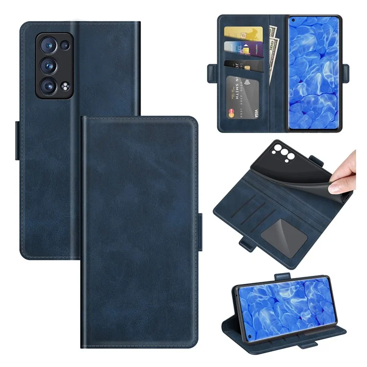 Magnetic Clasp Closure Full Protection PU Leather Phone Stand Case for Oppo Reno6 Pro+ 5G/Pro 5G (Snapdragon) - Blue