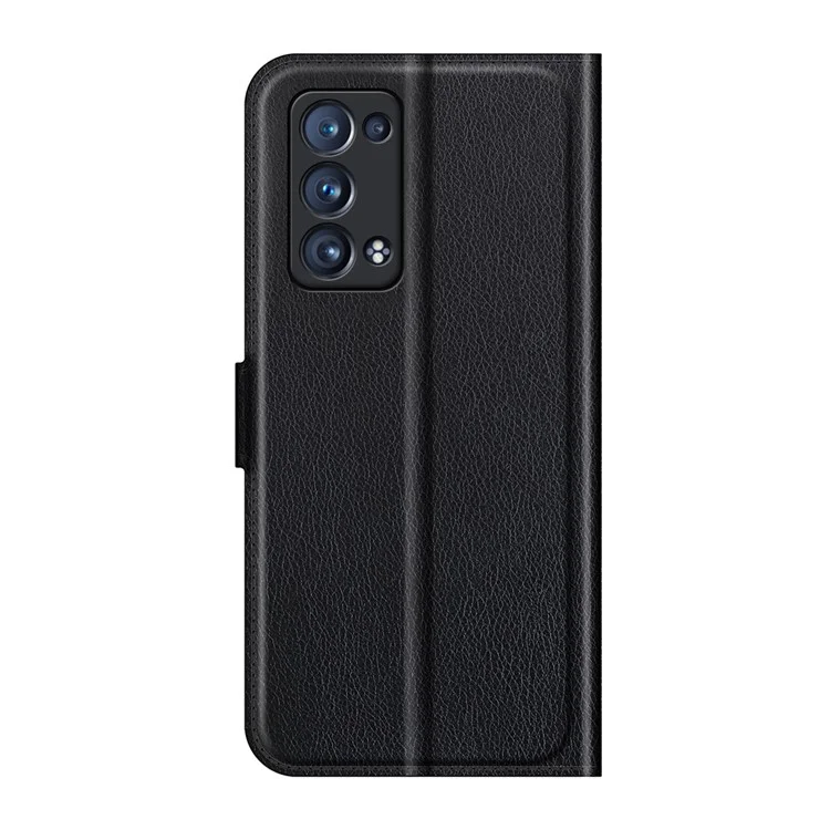 Litchi Texture Leather Wallet Phone Case Protector with Stand for Oppo Reno6 Pro+ 5G/Pro 5G (Snapdragon) - Black