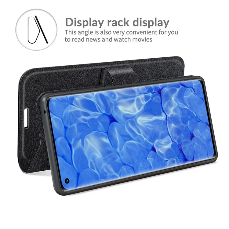 Litchi Texture Leather Wallet Phone Case Protector with Stand for Oppo Reno6 Pro+ 5G/Pro 5G (Snapdragon) - Black