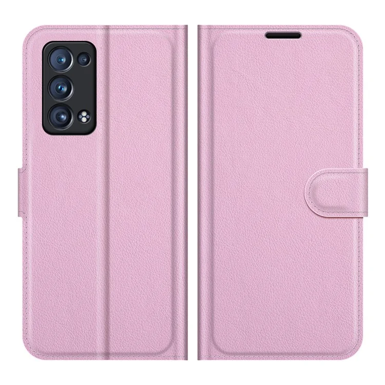 Protetor de Capa de Carteira de Couro de Textura Litchi Com Stand Para Oppo Reno6 Pro+ 5g/pro 5g (snapdragon) - Rosa