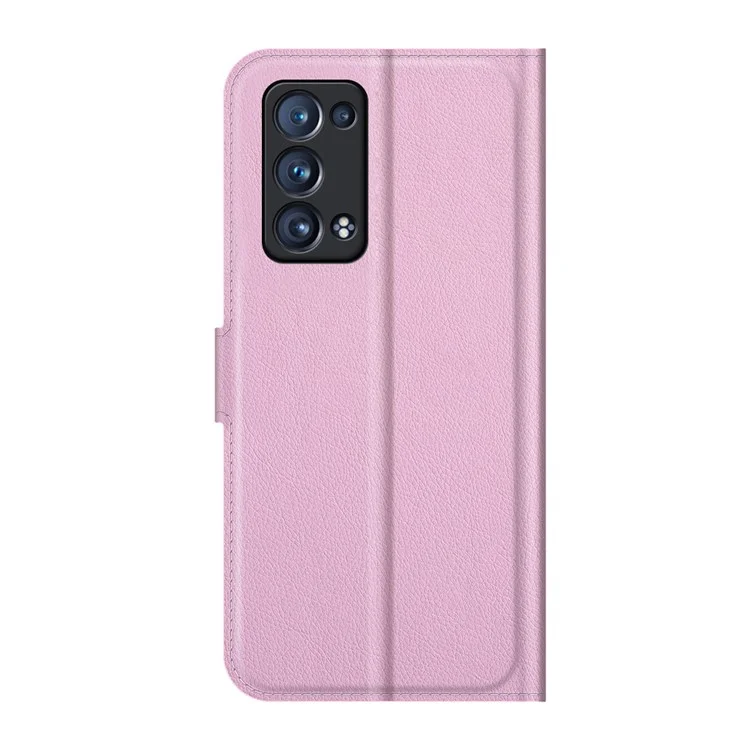 Litchi Texture Leather Wallet Phone Case Protector with Stand for Oppo Reno6 Pro+ 5G/Pro 5G (Snapdragon) - Pink