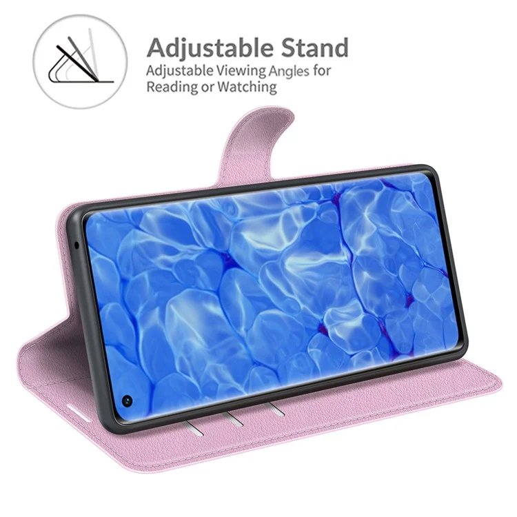 Protetor de Capa de Carteira de Couro de Textura Litchi Com Stand Para Oppo Reno6 Pro+ 5g/pro 5g (snapdragon) - Rosa