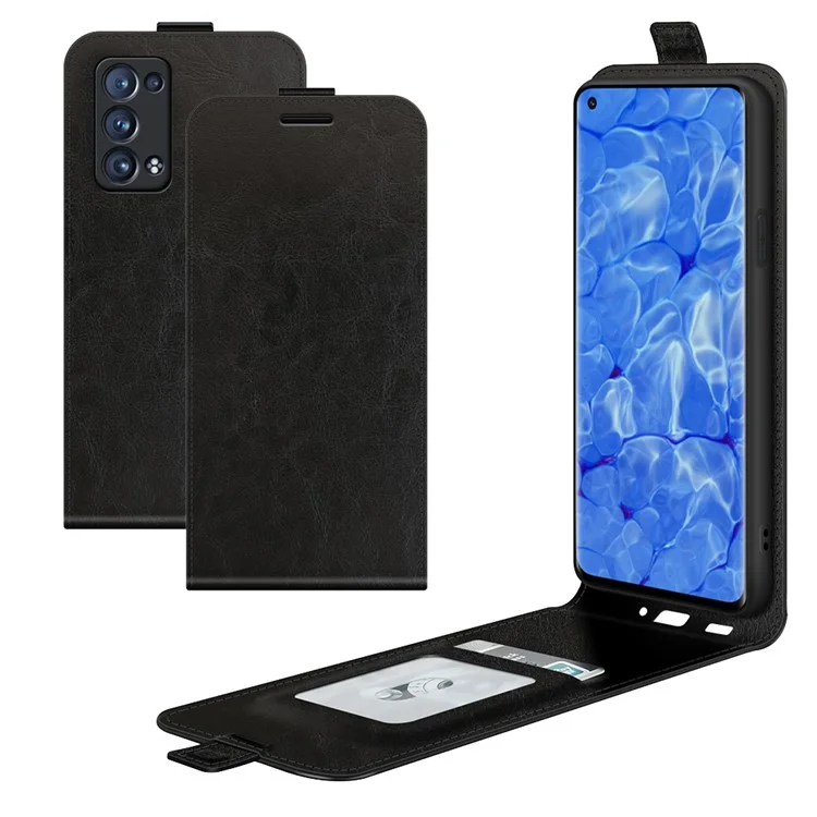 Crazy Horse Vertical Flip Leather Case Avec un Support de Carte Pour Oppo Reno6 Pro + 5G / Pro 5G (Snapdragon) - le Noir