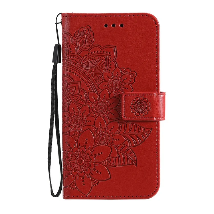 PU Lederabdruck Blumen Muster Brieftasche Telefonständer Mit Lanyard Für Oppo A93 5G (chinesische Version)/A74 5G/A54 5G - Rot