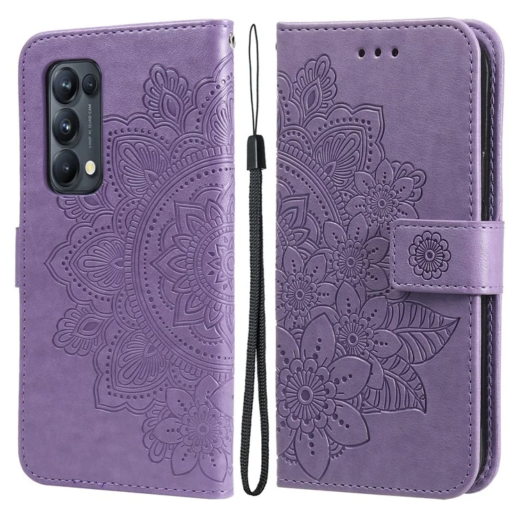 Impressum Blumen Muster PU Leder Telefon Brieftasche Hülle Mit Lanyard Für Oppo Finden X3 Neo/reno5 Pro+ 5g - Violett