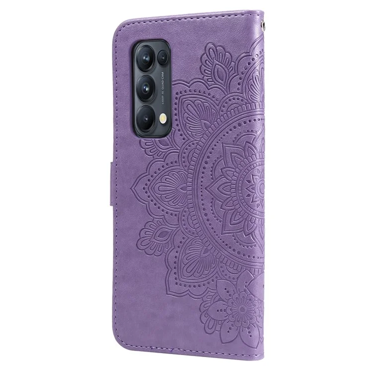 Impressum Blumen Muster PU Leder Telefon Brieftasche Hülle Mit Lanyard Für Oppo Finden X3 Neo/reno5 Pro+ 5g - Violett