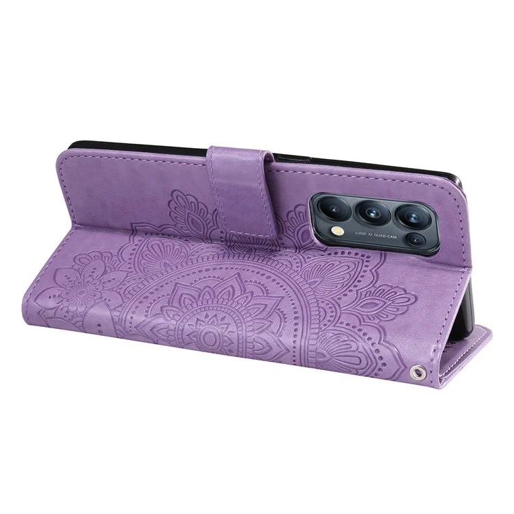 Impressum Blumen Muster PU Leder Telefon Brieftasche Hülle Mit Lanyard Für Oppo Finden X3 Neo/reno5 Pro+ 5g - Violett