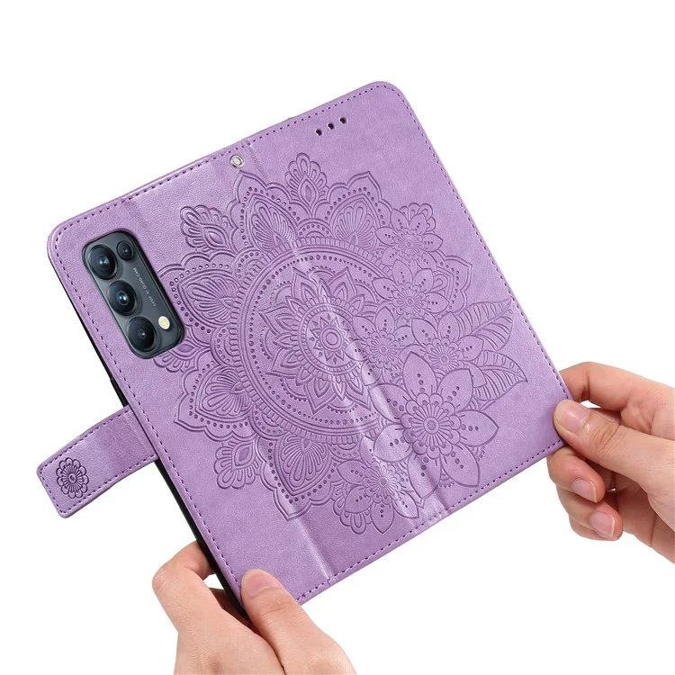 Impressum Blumen Muster PU Leder Telefon Brieftasche Hülle Mit Lanyard Für Oppo Finden X3 Neo/reno5 Pro+ 5g - Violett