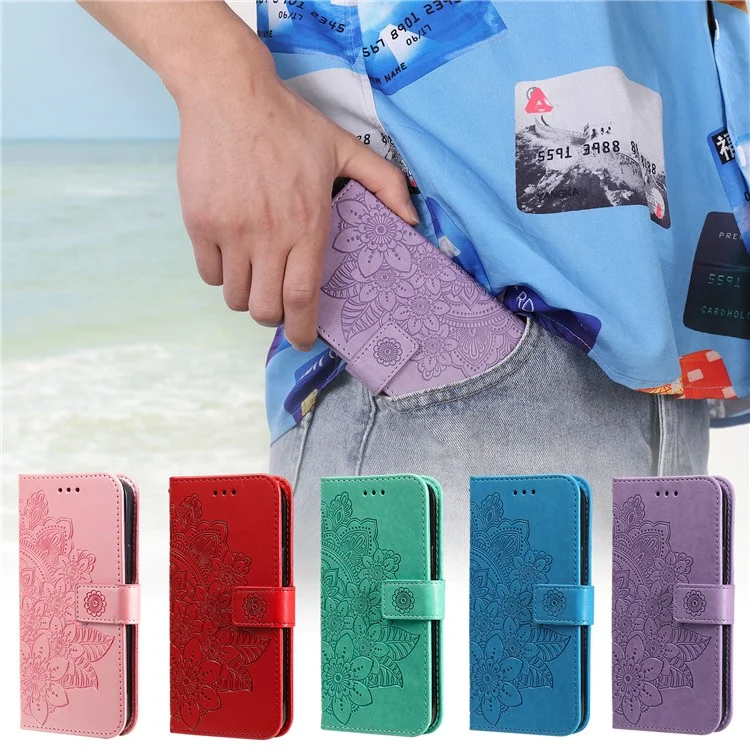 Impressum Blumen Muster PU Leder Telefon Brieftasche Hülle Mit Lanyard Für Oppo Finden X3 Neo/reno5 Pro+ 5g - Violett