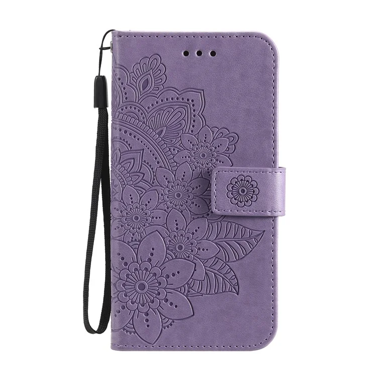 Impressum Blumen Muster PU Leder Telefon Brieftasche Hülle Mit Lanyard Für Oppo Finden X3 Neo/reno5 Pro+ 5g - Violett