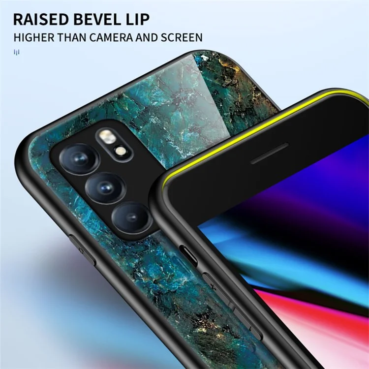 Marbling Pattern Tempered Glass Shock-Proof Cell Phone Cover for Oppo Reno6 5G - Emerald Marble