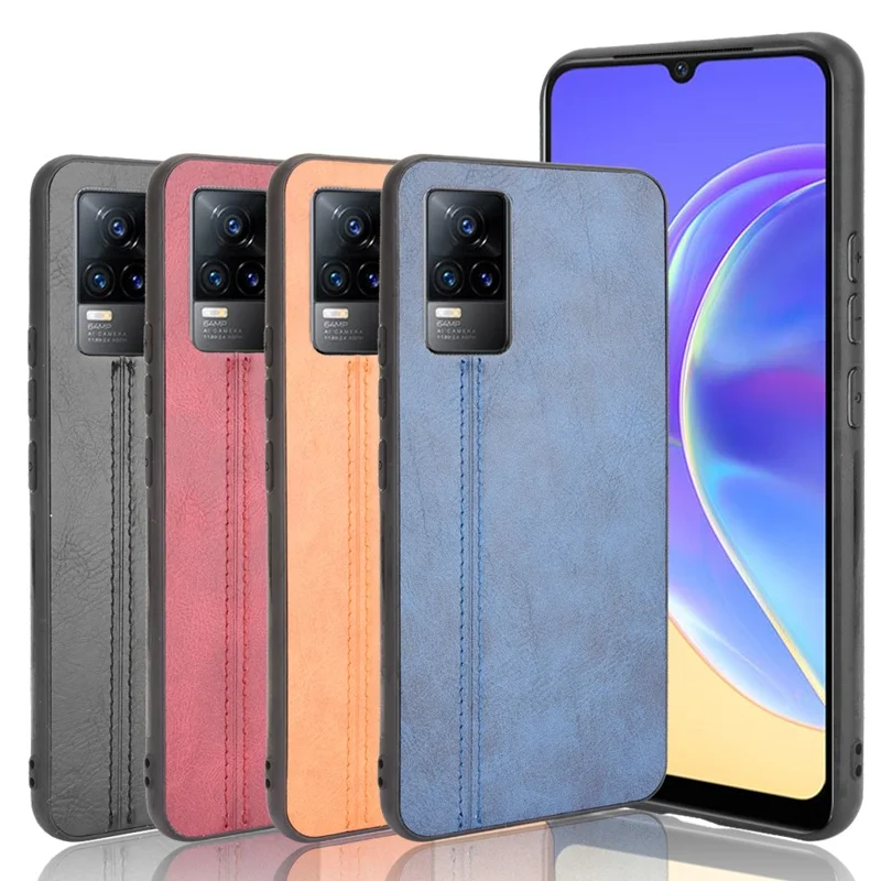 Stitching Line Design Leather Coated PC + TPU Phone Back Case Shell for vivo V21e 4G / Y73 2021 - Black