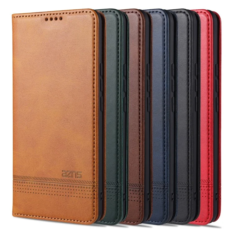 AZNS Auto-absorbed Magnetic Leather Wallet Case Phone Stand Shell for vivo V21e 4G/Y73 (2021) - Brown