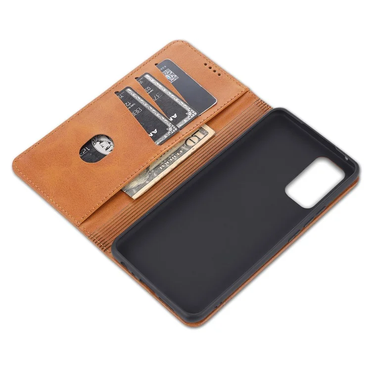AZNS Auto-absorbed Magnetic Leather Wallet Case Phone Stand Shell for vivo V21e 4G/Y73 (2021) - Brown