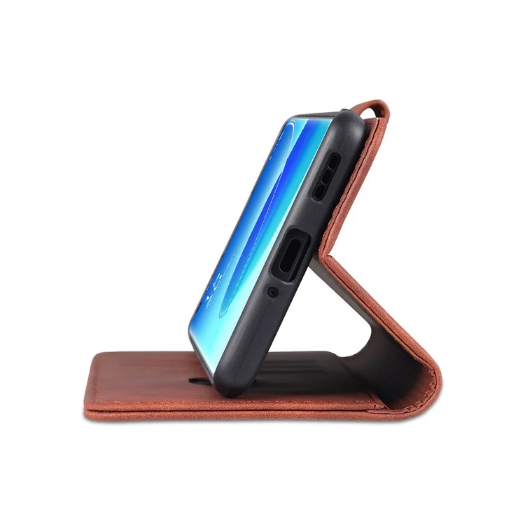 Azns Bien Sélectionné en Cuir PU Portefeuille du Portefeuille Couvercle de Support Pour Oppo Reno6 5G - Brun