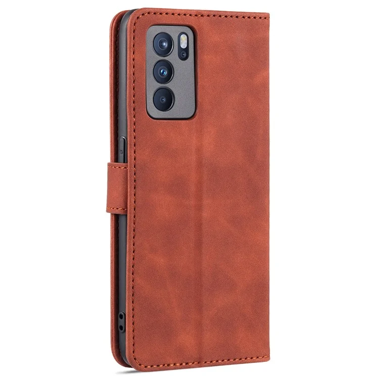 Azns Bien Sélectionné en Cuir PU Portefeuille du Portefeuille Couvercle de Support Pour Oppo Reno6 5G - Brun