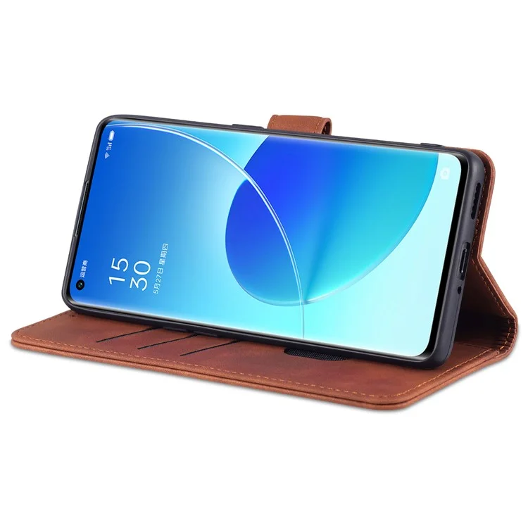 Azns Bien Sélectionné en Cuir PU Portefeuille du Portefeuille Couvercle de Support Pour Oppo Reno6 5G - Brun