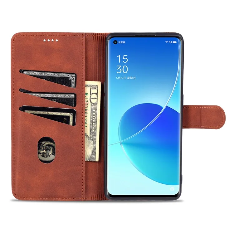 Azns Bien Sélectionné en Cuir PU Portefeuille du Portefeuille Couvercle de Support Pour Oppo Reno6 5G - Brun