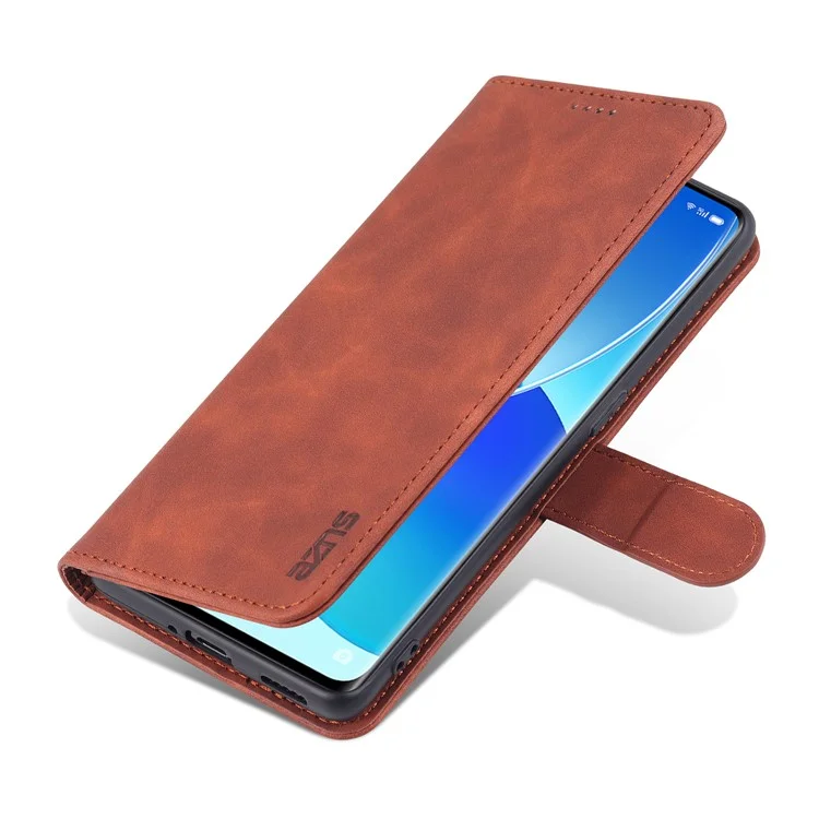 Azns Bien Sélectionné en Cuir PU Portefeuille du Portefeuille Couvercle de Support Pour Oppo Reno6 5G - Brun