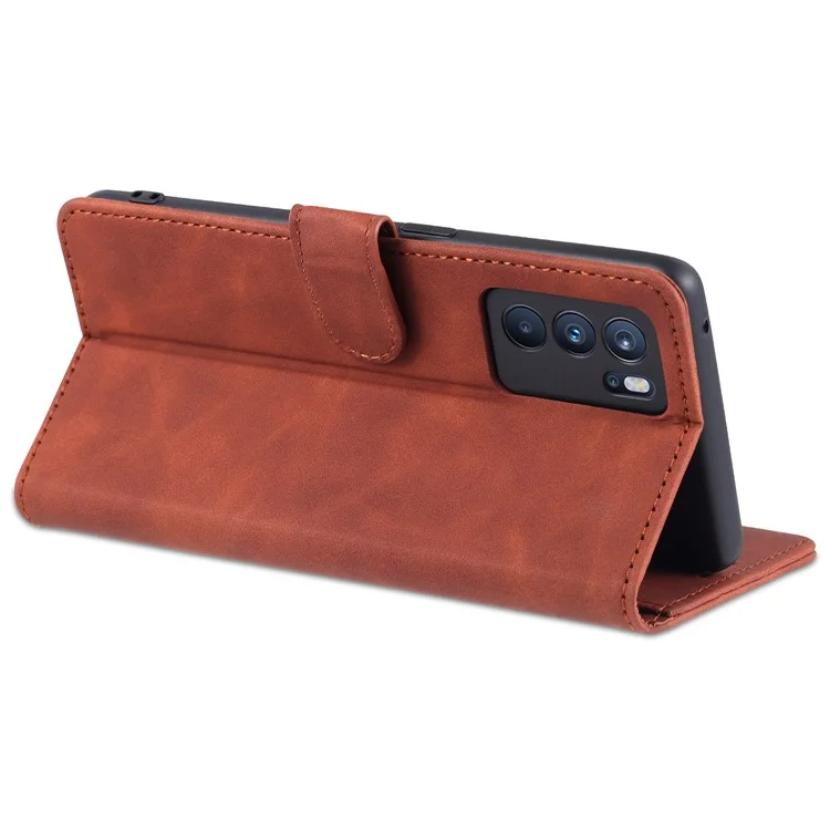 Azns Bien Sélectionné en Cuir PU Portefeuille du Portefeuille Couvercle de Support Pour Oppo Reno6 5G - Brun