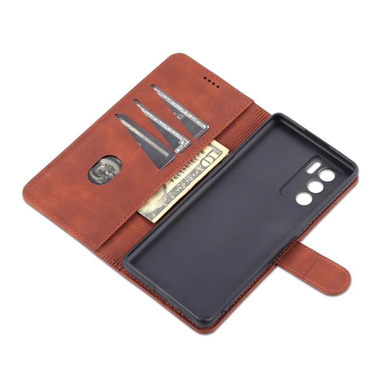 Azns Bien Sélectionné en Cuir PU Portefeuille du Portefeuille Couvercle de Support Pour Oppo Reno6 5G - Brun