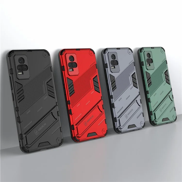 Kickstand Dust-Proof Rugged Dual Layer Hybrid Hard PC Soft TPU Shockproof Protective Case for vivo V21e 4G / Y73 (2021) - Black