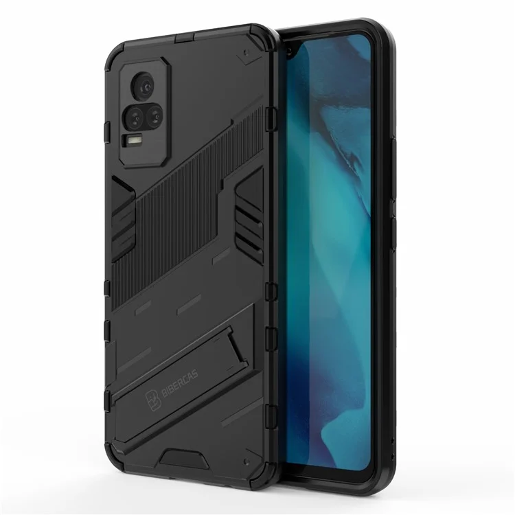 Kickstand Dust-Proof Rugged Dual Layer Hybrid Hard PC Soft TPU Shockproof Protective Case for vivo V21e 4G / Y73 (2021) - Black