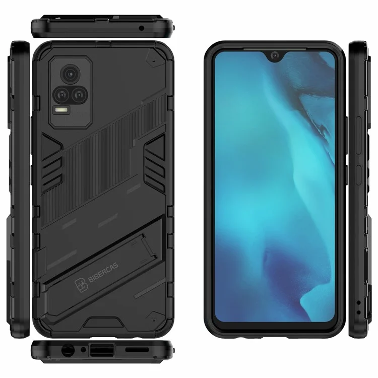 Kickstand Dust-Proof Rugged Dual Layer Hybrid Hard PC Soft TPU Shockproof Protective Case for vivo V21e 4G / Y73 (2021) - Black