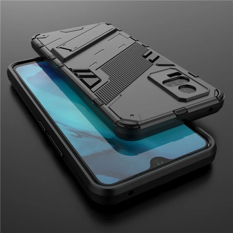 Kickstand Dust-Proof Rugged Dual Layer Hybrid Hard PC Soft TPU Shockproof Protective Case for vivo V21e 4G / Y73 (2021) - Black