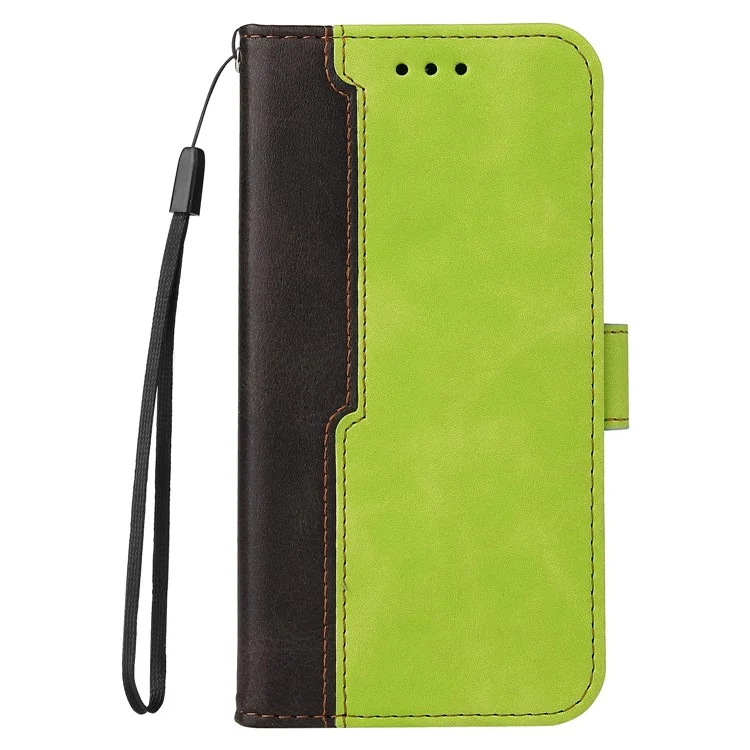 Funda de cartera de piel sintética con cierre magnético y soporte de estilo empresarial de dos colores para Oppo A94 / F19 Pro / Reno5 F / Reno5 Lite - Verde/Negro