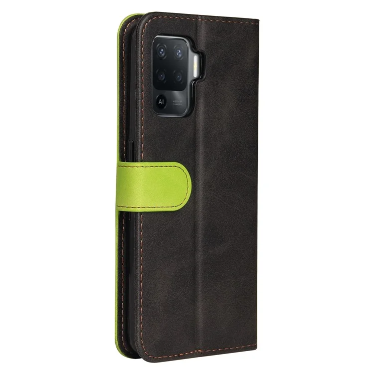 Funda de cartera de piel sintética con cierre magnético y soporte de estilo empresarial de dos colores para Oppo A94 / F19 Pro / Reno5 F / Reno5 Lite - Verde/Negro