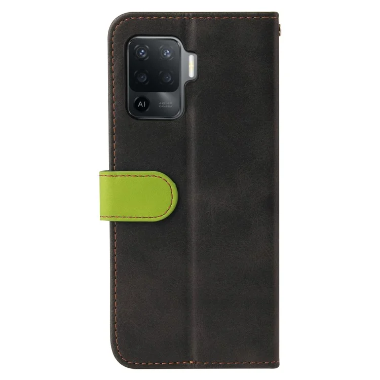 Funda de cartera de piel sintética con cierre magnético y soporte de estilo empresarial de dos colores para Oppo A94 / F19 Pro / Reno5 F / Reno5 Lite - Verde/Negro
