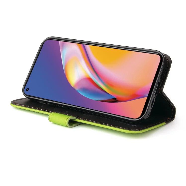 Funda de cartera de piel sintética con cierre magnético y soporte de estilo empresarial de dos colores para Oppo A94 / F19 Pro / Reno5 F / Reno5 Lite - Verde/Negro