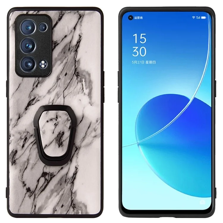 PU Leather Coated PC + TPU Hybrid Phone Case Shell with Kickstand for Oppo Reno6 Pro+ 5G/Pro 5G (Snapdragon) - Marble Pattern