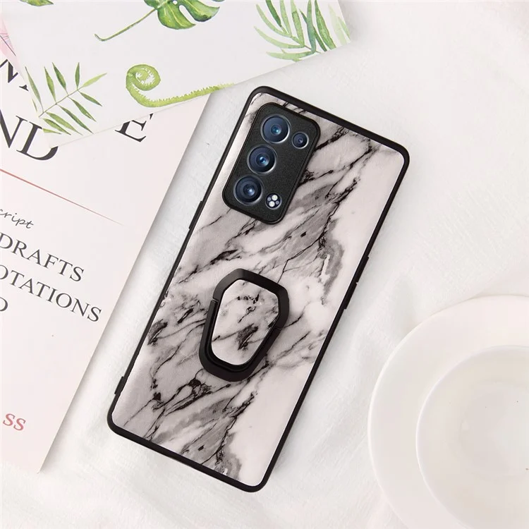 PU Leather Coated PC + TPU Hybrid Phone Case Shell with Kickstand for Oppo Reno6 Pro+ 5G/Pro 5G (Snapdragon) - Marble Pattern