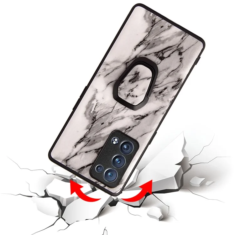 Funda de teléfono con carcasa híbrida de PC + TPU con revestimiento de piel de poliuretano y soporte para Oppo Reno6 Pro+ 5G/Pro 5G (Snapdragon) - Patrón de mármol