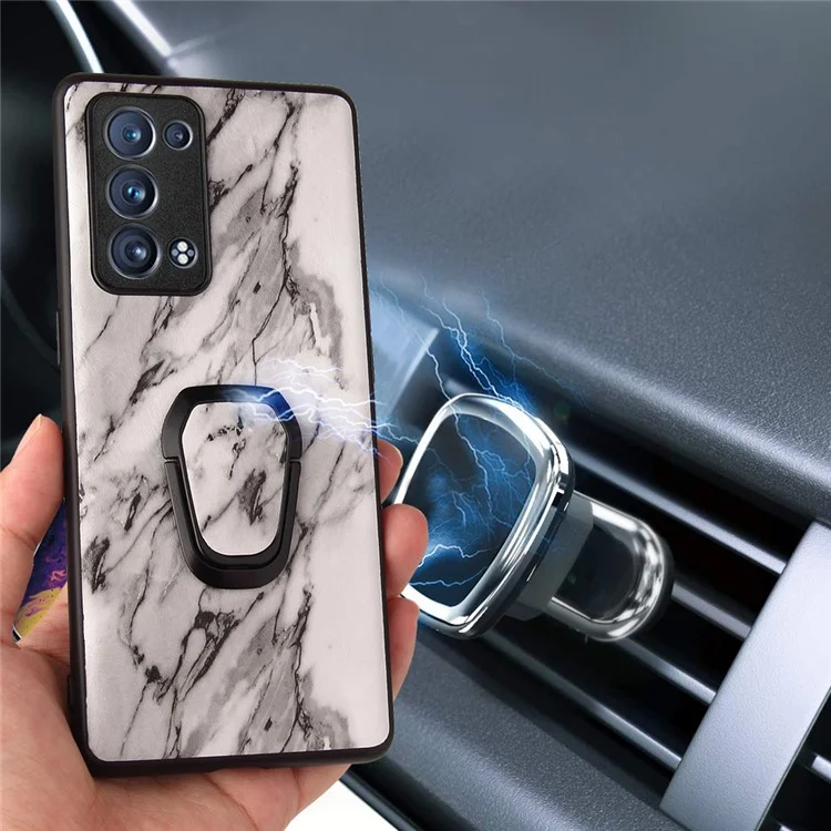 PU Leather Coated PC + TPU Hybrid Phone Case Shell with Kickstand for Oppo Reno6 Pro+ 5G/Pro 5G (Snapdragon) - Marble Pattern