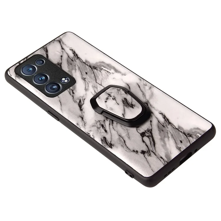 PU Leather Coated PC + TPU Hybrid Phone Case Shell with Kickstand for Oppo Reno6 Pro+ 5G/Pro 5G (Snapdragon) - Marble Pattern