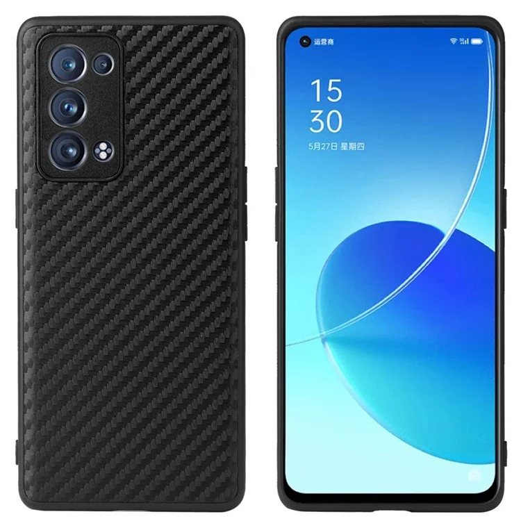 PC Con Cuero PU Bien Protegido + TPU Hybrid Case Shell Para Oppo Reno6 Pro + 5G/Pro 5G (Snapdragon) - Fibra de Carbon