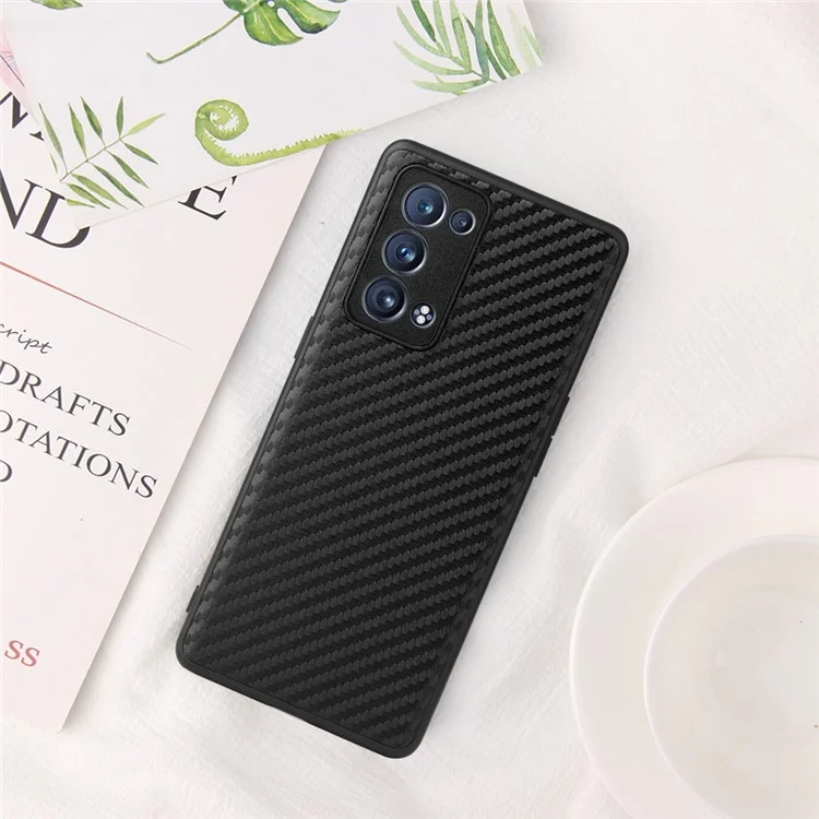 PC Con Cuero PU Bien Protegido + TPU Hybrid Case Shell Para Oppo Reno6 Pro + 5G/Pro 5G (Snapdragon) - Fibra de Carbon